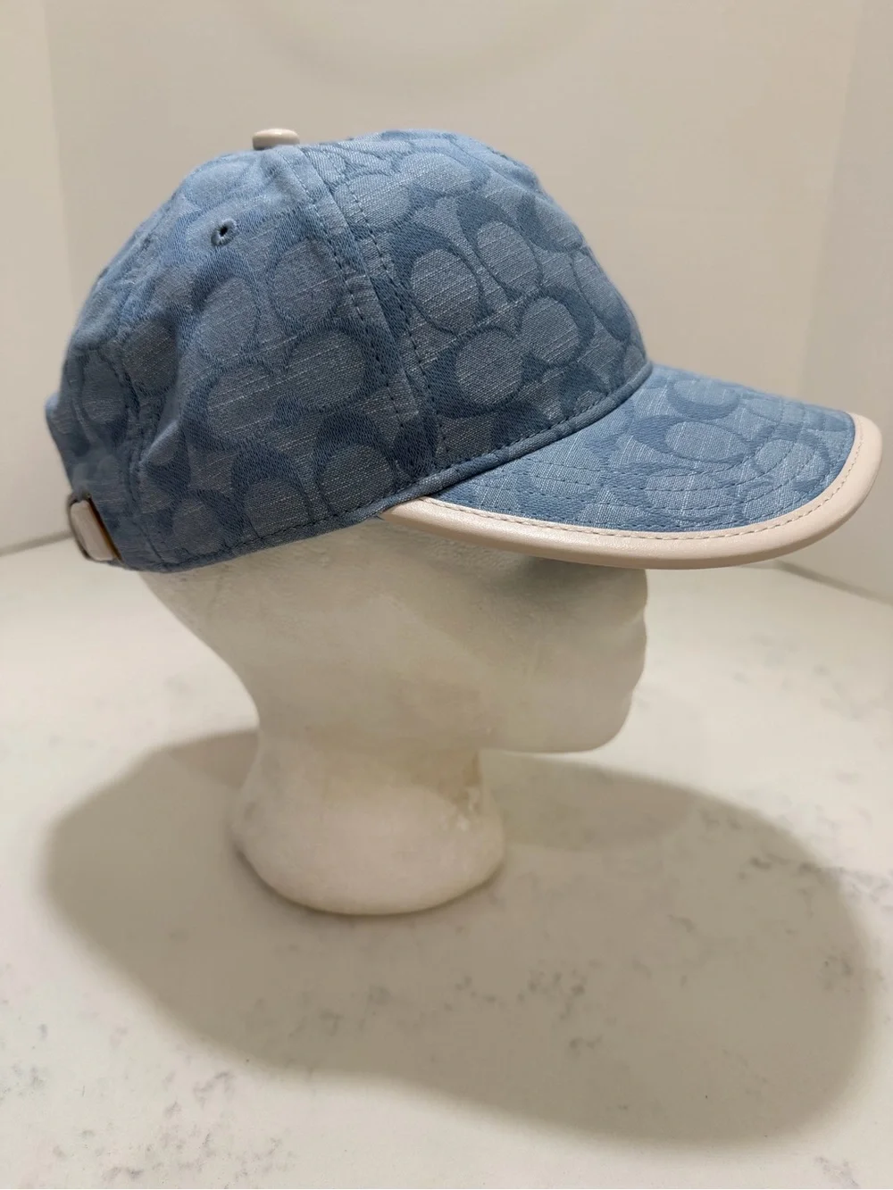 Coach Light Blue Signature Monogram Baseball Cap with White Trim